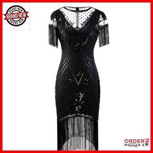 1920s Great Gatsby Flapper Dress with Sequin Lace Sleeves